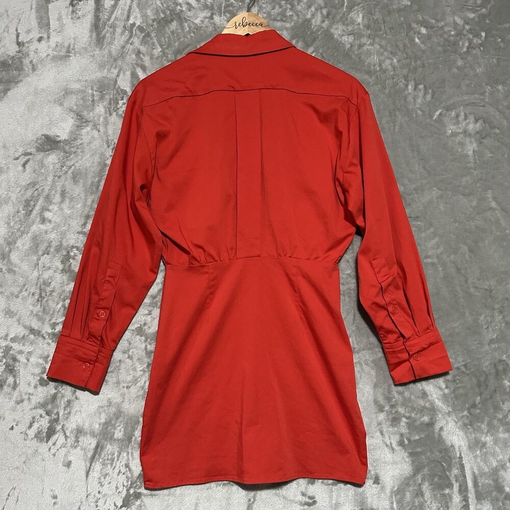 Zara Poplin Cargo Pocket Button Front Mini Dress Womens Sz XS Orange Red Preppy - Picture 6 of 7